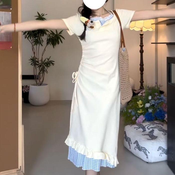 Girlfriend dress irregular ruffle edge short-sleeved dress summer college style drawstring waist fake two pieces neck medium and long dress 2XL абрикосовий
Girlfriend dress irregular ruffle edge short-sleeved dress summer college style drawstring waist fake two pieces neck medium and long dress 2XL абрикосовий