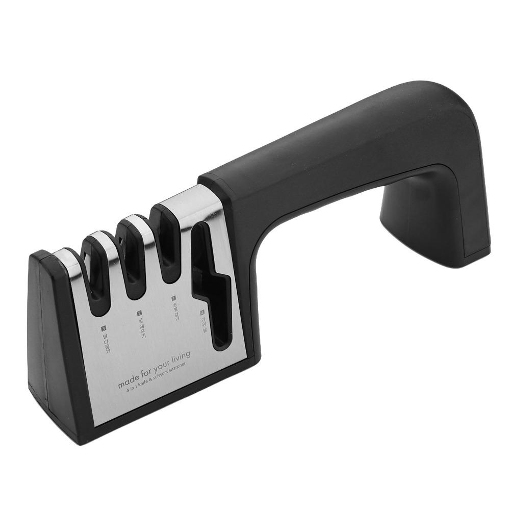 Быстрая заточка 4 в 1 Точилка для ножей Нержавеющая сталь Точильный камень Кухонный чёрный