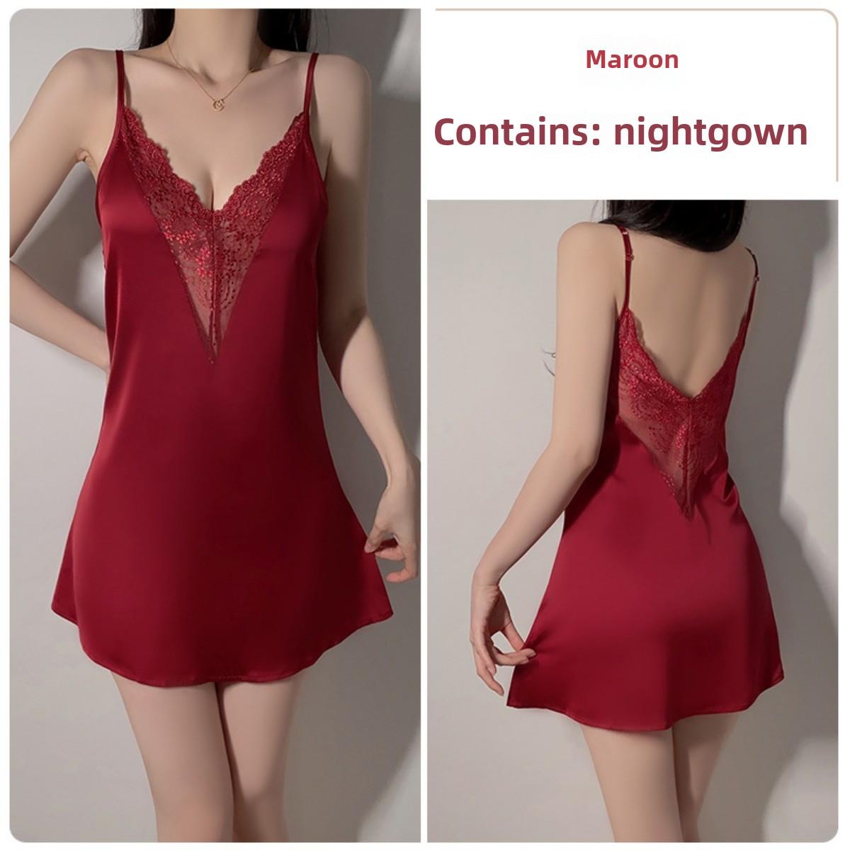 Sexy Pajamas Ice Silk Splicing Lace Nightgown Simple Lace Robe Home Large Size Set L
Sexy Pajamas Ice Silk Splicing Lace Nightgown Simple Lace Robe Home Large Size Set L