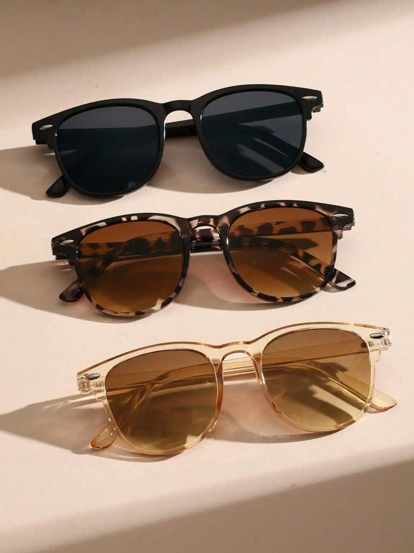 3 шт. модные женские солнцезащитные очки в пластиковой квадратной оправе для мужчин, аксессуары для повседневной жизни.
3 шт. модные женские солнцезащитные очки в пластиковой квадратной оправе для мужчин, аксессуары для повседневной жизни.