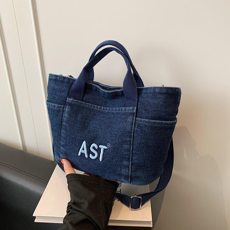 Маленькая парусиновая сумка в литературном стиле, женская, новая модная коллекция осень 2025, ручная сумка-ведро, текстурная сумка через плечо темно-синий