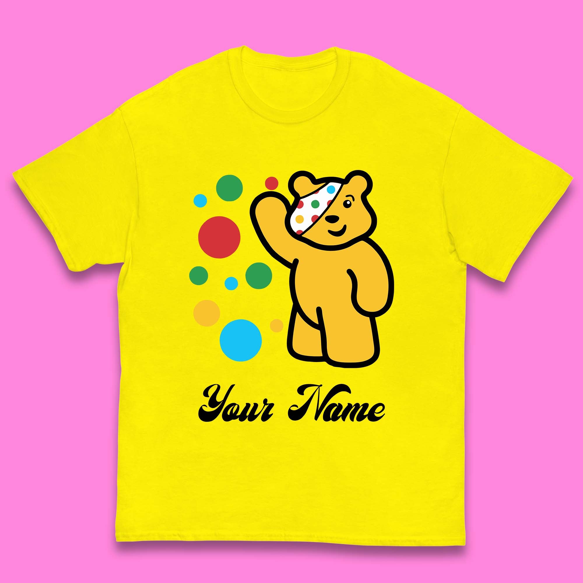 Personalised Spotty Pudsey Bear Hand Waving Dotty Spot Your Name Fundraising Spotty Bear Spotty Day Kids T Shirt 110
Personalised Spotty Pudsey Bear Hand Waving Dotty Spot Your Name Fundraising Spotty Bear Spotty Day Kids T Shirt 110