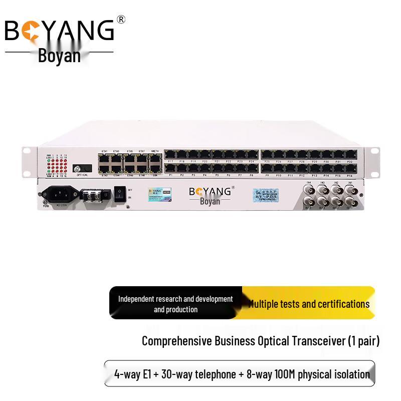 BOYANG 4E1 30-Phone 8-Ethernet Integrated Optical Transceiver
BOYANG 4E1 30-Phone 8-Ethernet Integrated Optical Transceiver