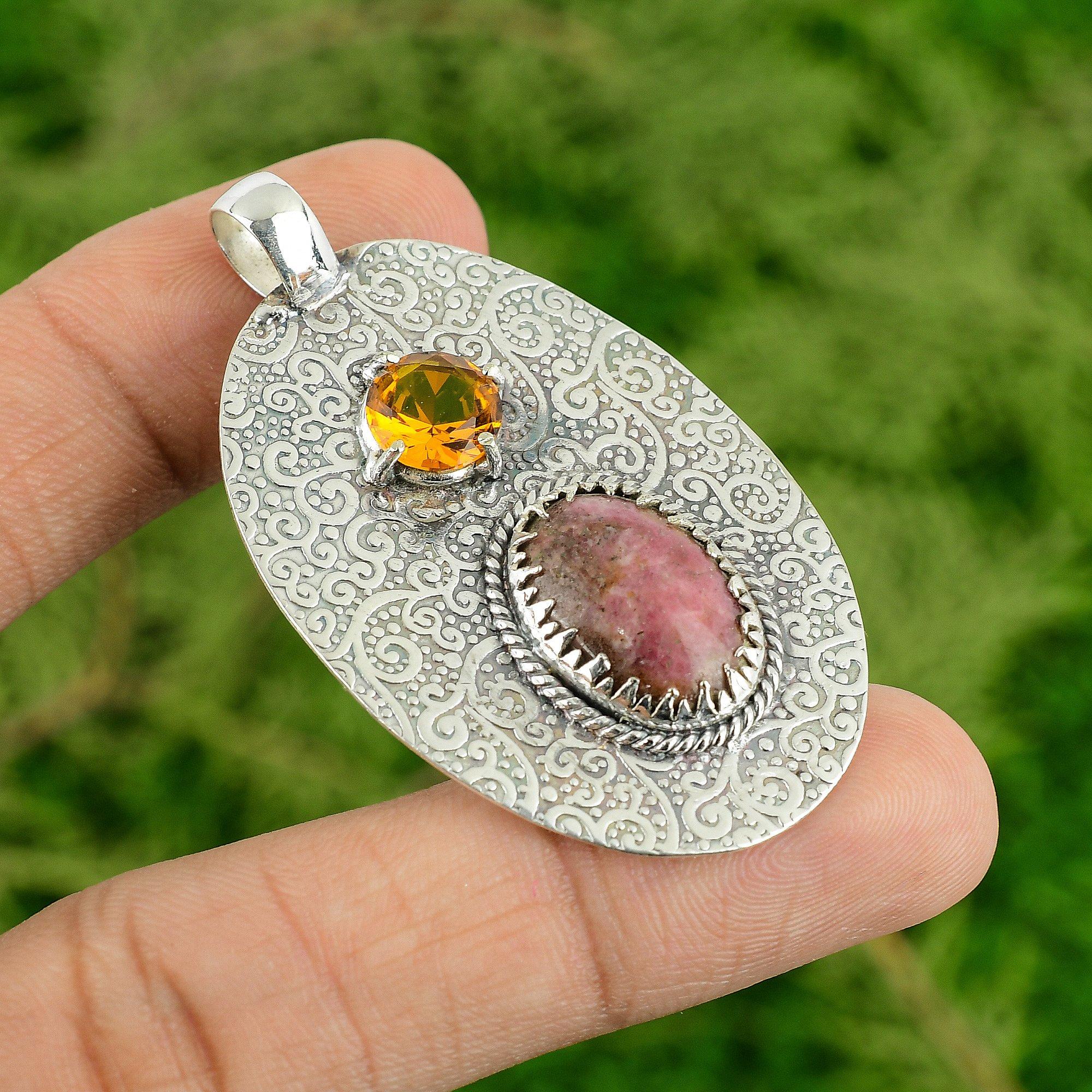 925 Sterling Silver Rhodonite Gemstone Citrine Art Deco Wedding Pendant Jewelry
925 Sterling Silver Rhodonite Gemstone Citrine Art Deco Wedding Pendant Jewelry