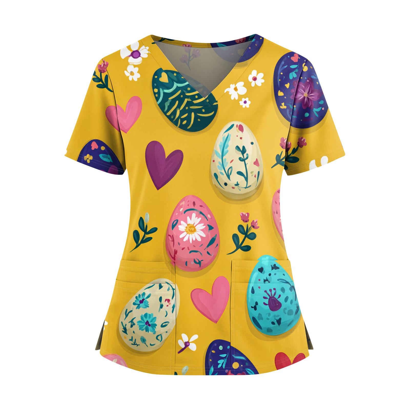 Women s Easter Print V-Neck Double Pocket Short Sleeve Uniform Top With Slit Hem XL жовтий
Women s Easter Print V-Neck Double Pocket Short Sleeve Uniform Top With Slit Hem XL жовтий