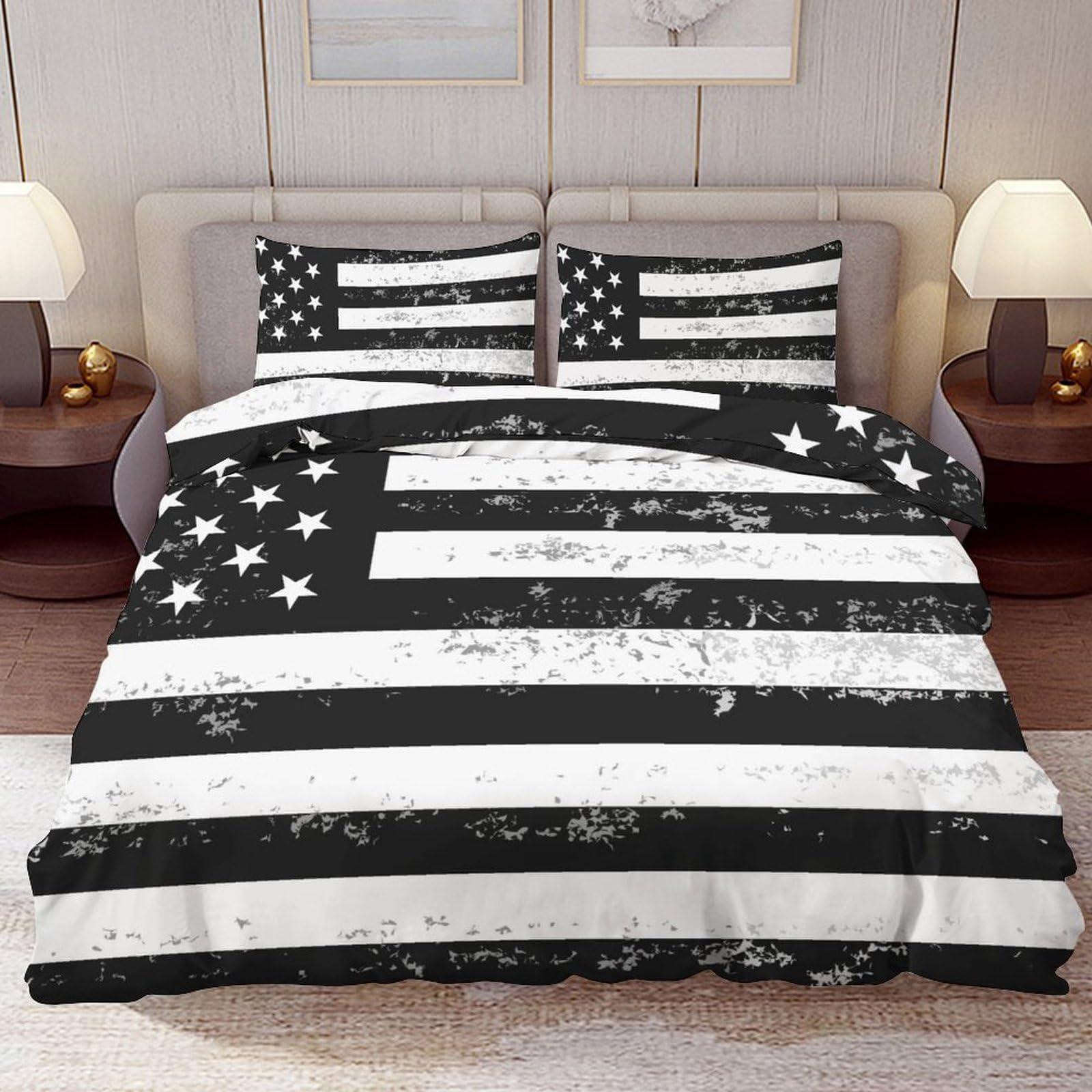 Домашний текстиль Американский флаг Три предмета Винтажное цифровое печатное стеганое одеяло Наволочка Постельное белье EU single 135*200