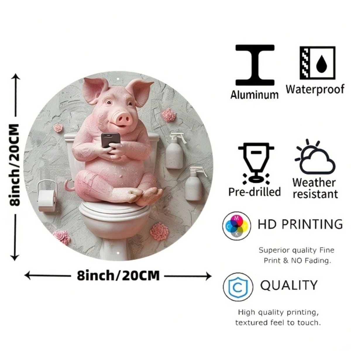 Exquisite Round Pig Wall Art Aluminum Metal Sculpture Home Bathroom Decor 20x20 різнокольоровий
Exquisite Round Pig Wall Art Aluminum Metal Sculpture Home Bathroom Decor 20x20 різнокольоровий
