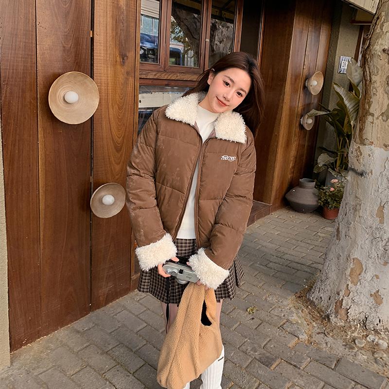 Осень Зима Утолщенная Теплая Парка Женская Повседневная Однотонная Большой Карман Свободная Короткая Куртка Верхняя Одежда XXL кофейный