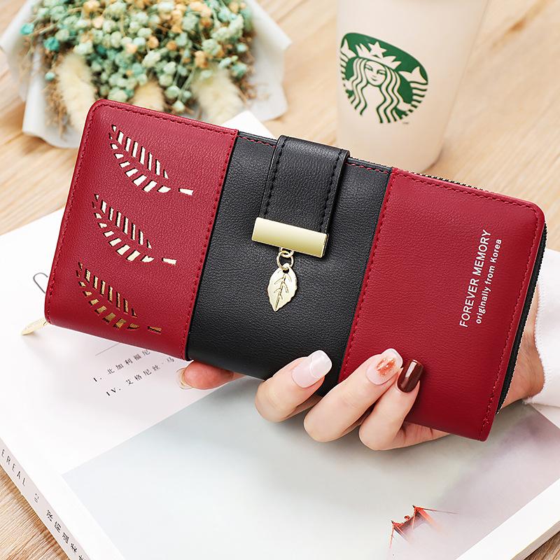 Женские кошельки Длинный кошелек с ажурным дизайном листьев - Кошелек-клатч, Кошелек для монет и Держатель для карт 19.5 * 10 * 3.5CM красный