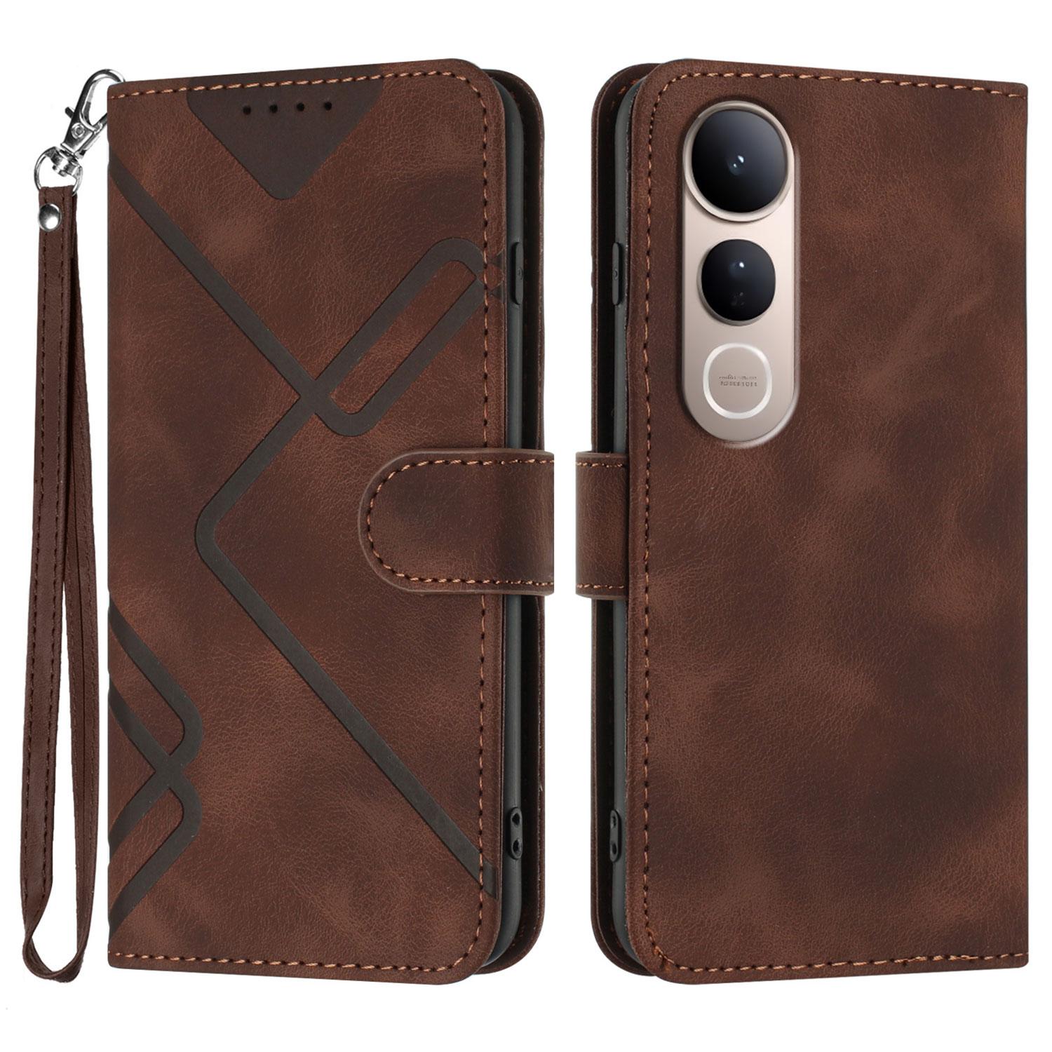 For vivo V50 Lite 5G Wallet Case Line Imprinted PU Leather Phone Cover with Strap Brown
For vivo V50 Lite 5G Wallet Case Line Imprinted PU Leather Phone Cover with Strap Brown