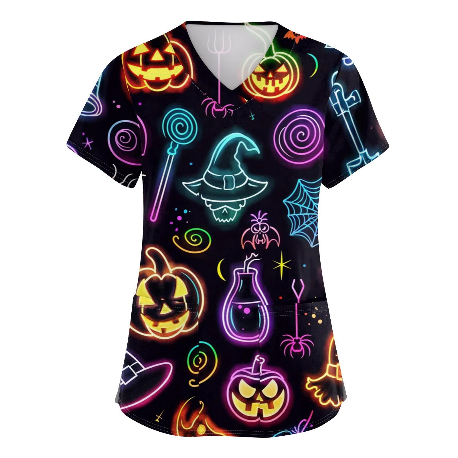 Women s V-neck Halloween Printed Short-sleeved Pocket Side-slit Protective Suit Top L синій
Women s V-neck Halloween Printed Short-sleeved Pocket Side-slit Protective Suit Top L синій