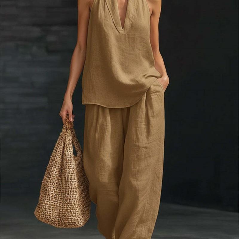 Summer Fashion Halter V-neck Sleeveless 2 Piece Sets Women Casual Solid Loose Top + Pocket Wide Leg Pants Two Piece Set XS хакі
Summer Fashion Halter V-neck Sleeveless 2 Piece Sets Women Casual Solid Loose Top + Pocket Wide Leg Pants Two Piece Set XS хакі