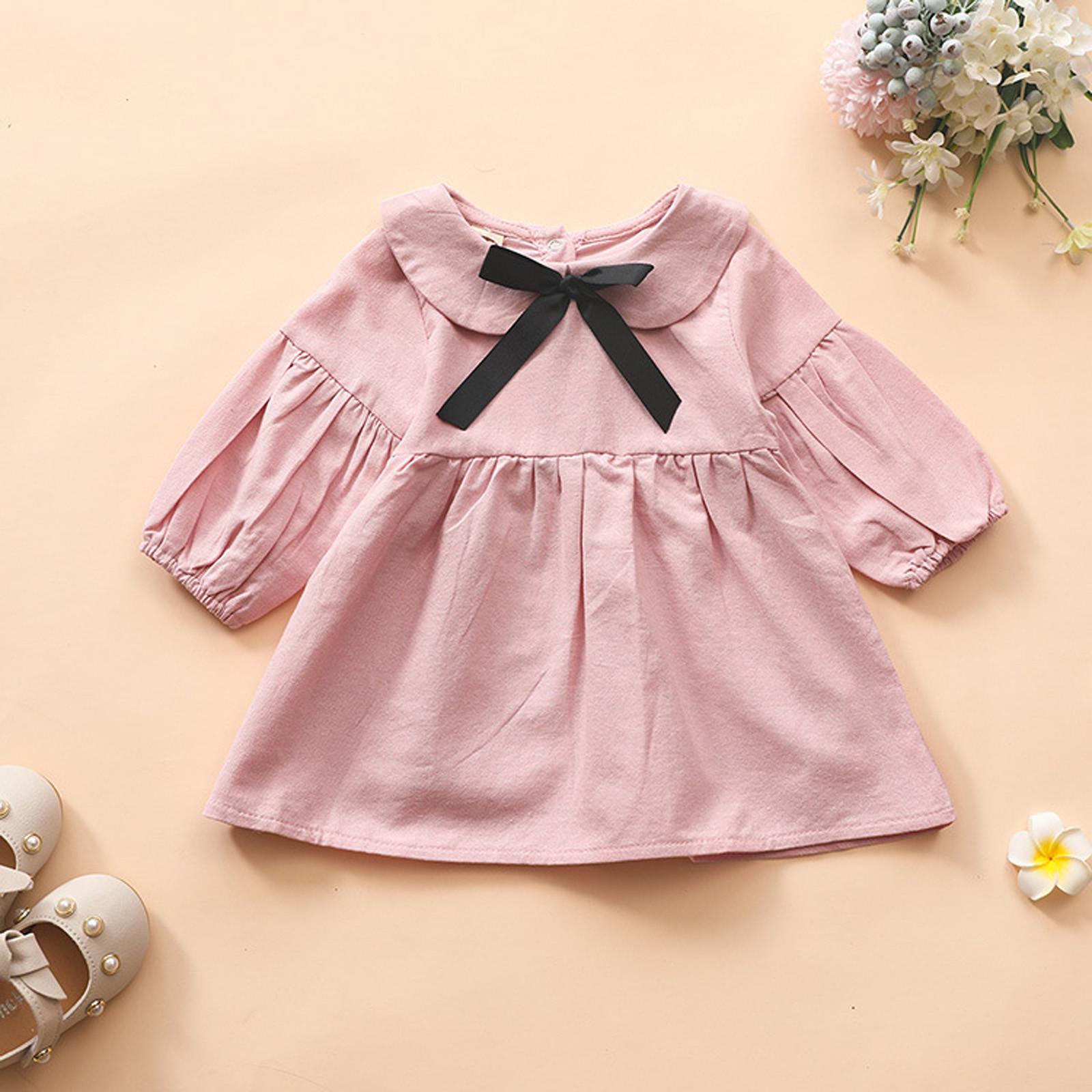 (SU)Однотонное платье с кукольным воротником и бантом для маленьких девочек, одежда, одежда 90 розовый 
(SU)Однотонное платье с кукольным воротником и бантом для маленьких девочек, одежда, одежда 90 розовый