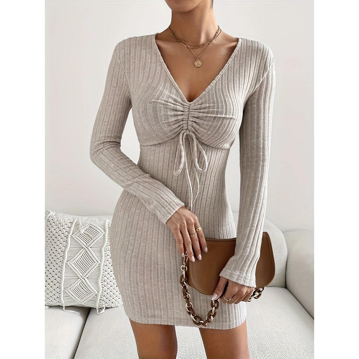 Women s Solid Color Minimalist Drawstring Slim Long Sleeve Knit Dress Autumn Winter, European American Style S светло-серый
Women s Solid Color Minimalist Drawstring Slim Long Sleeve Knit Dress Autumn Winter, European American Style S светло-серый