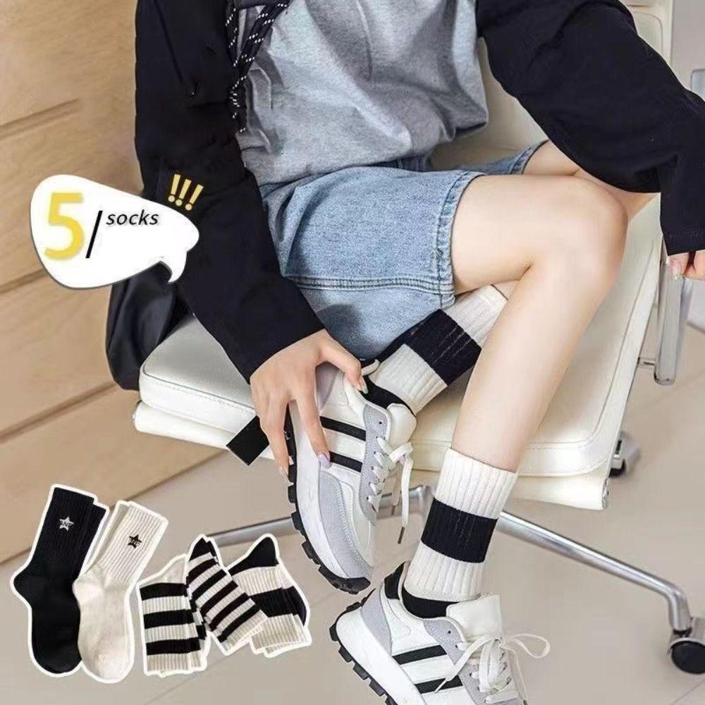 Retro Cotton Sports Socks Spring Summer Black White Striped Socks New Mid Length Socks 5
Retro Cotton Sports Socks Spring Summer Black White Striped Socks New Mid Length Socks 5