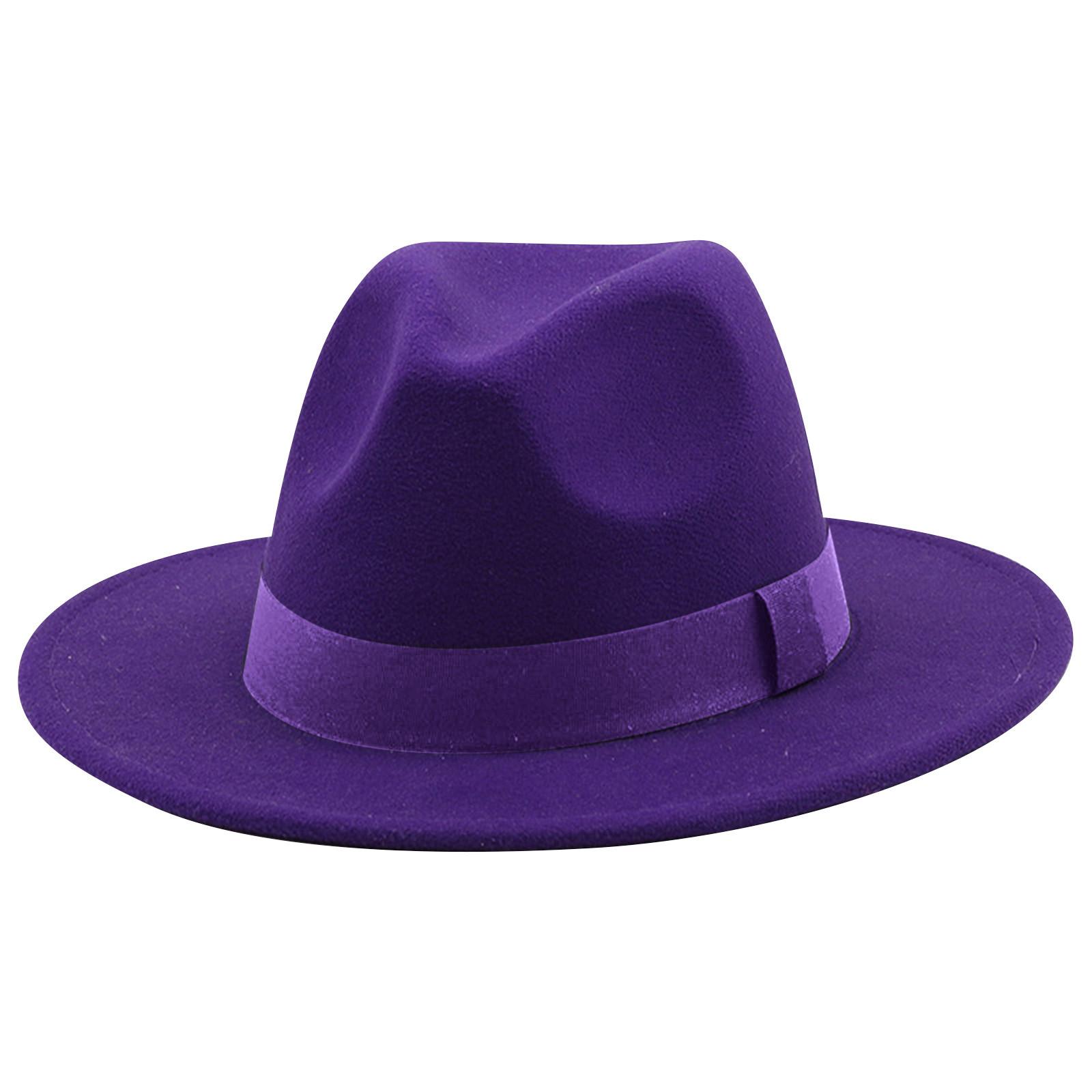 Jazz Hat, цилиндр, 3 заклепки, однотонный цилиндр, мужская и женская широкая шерстяная шляпа, ретро, большой размер One Size фиолетовый