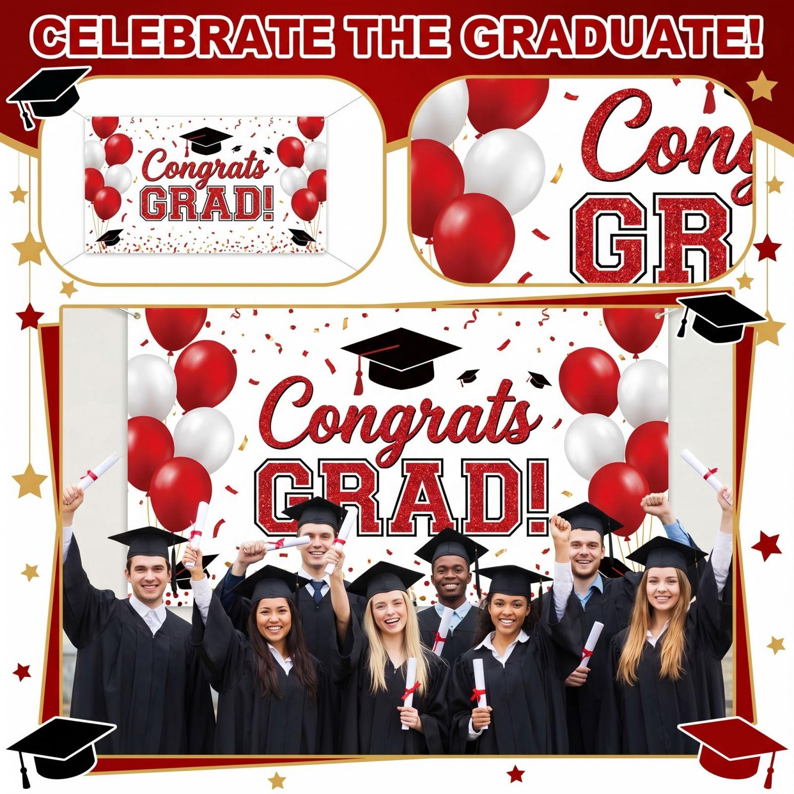 Graduation Party Banner Congrats Grad Backdrop with Balloons and Graduation Cap Print for Indoor Outdoor Event Decoration one size
Graduation Party Banner Congrats Grad Backdrop with Balloons and Graduation Cap Print for Indoor Outdoor Event Decoration one size