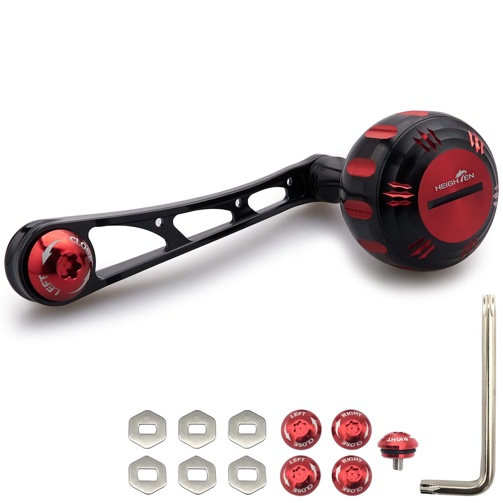 HEIGHTEN 75mm Reel Handle with 35mm Handle Knob, Compatible with Shimano, Daiwa, and Abu Baitcasting Reels, Arch Hammer Series (Black & Red) (273)
HEIGHTEN 75mm Reel Handle with 35mm Handle Knob, Compatible with Shimano, Daiwa, and Abu Baitcasting Reels, Arch Hammer Series (Black & Red) (273)
