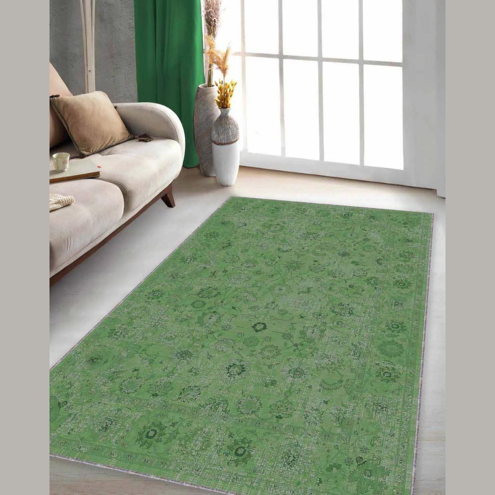 Зеленый винтажный турецкий ковер, который можно стирать в машине