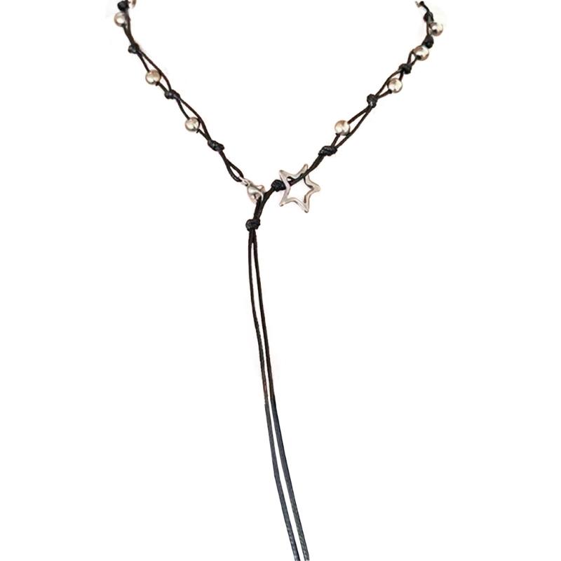 Silver Color Abstract Five-Pointed Star Pendant Necklace Wax Rope Round Bead Statement Necklace Jewelry Gift for Women 1
Silver Color Abstract Five-Pointed Star Pendant Necklace Wax Rope Round Bead Statement Necklace Jewelry Gift for Women 1