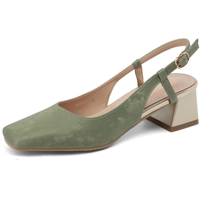 Босоножки с ремешком на пятке Женские Летняя обувь 2024 Роскошные Средний каблук Закрытый носок Шлепанцы Элегантный Зеленый Золотой Вечерние Танцевальные туфли Женские 39 зелёный