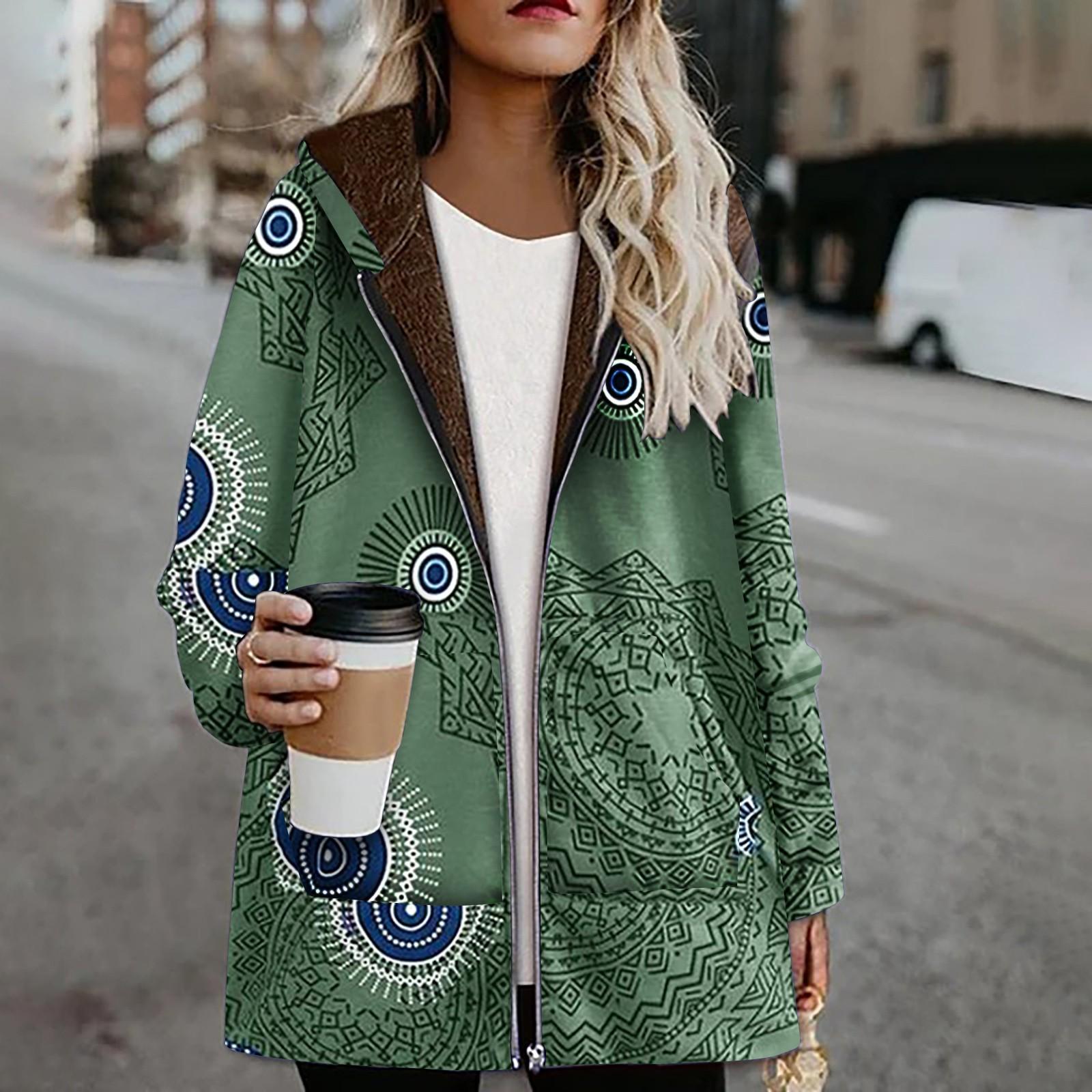 Женская повседневная верхняя одежда с карманами в стиле ретро на молнии и капюшоном, зимнее теплое толстое свободное пальто XL зелёный