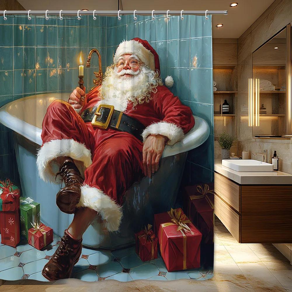 Santa Bathtub Shower Curtain-Realistic Santa Claus Reclining In Claw Foot Bathtub Shower Curtain With Candles And Red Gift Box W60H190(CM)-1 Pcs
Santa Bathtub Shower Curtain-Realistic Santa Claus Reclining In Claw Foot Bathtub Shower Curtain With Candles And Red Gift Box W60H190(CM)-1 Pcs
