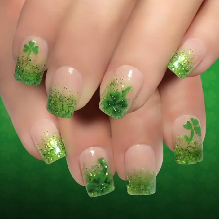 Quick Application Short Glossy False Nail 24Pcs Festive Green Glitters French Tip Artificial Nail Shamrock Design 1
Quick Application Short Glossy False Nail 24Pcs Festive Green Glitters French Tip Artificial Nail Shamrock Design 1