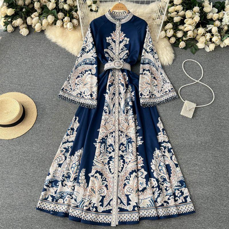 New Arrival Retro Print Bell Sleeve Irregular Dress Dark blue 3XL
New Arrival Retro Print Bell Sleeve Irregular Dress Dark blue 3XL