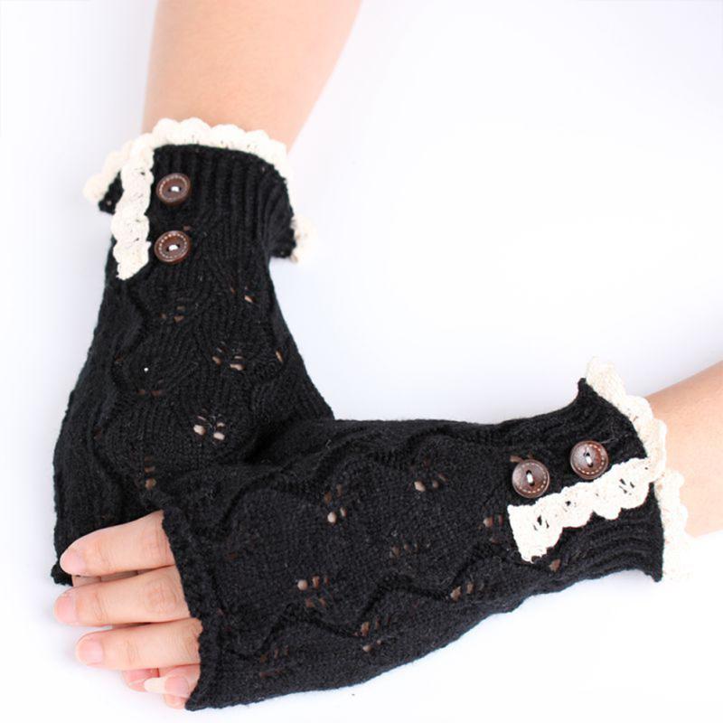 Woman Lace Brim Leaves Pattern Woolen Yarn Buttons Warm Knitting Half Finger Gloves for Fall Winter 19*8Cm чорний
Woman Lace Brim Leaves Pattern Woolen Yarn Buttons Warm Knitting Half Finger Gloves for Fall Winter 19*8Cm чорний