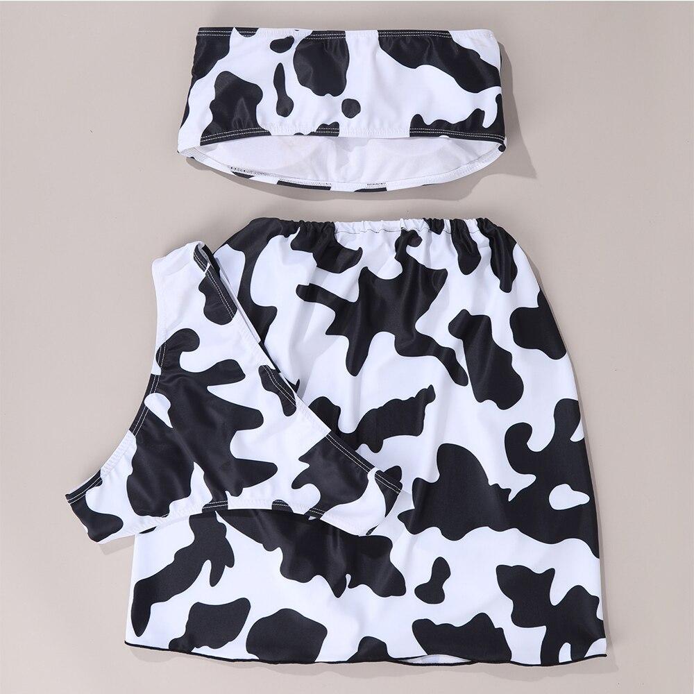 Cheap Cow Pattern Bikini Set For Women Bandeau Strapless Detachable