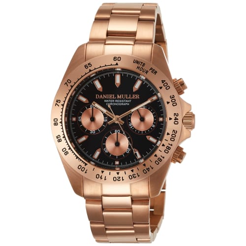 Мужские часы-хронограф Daniel Muller DM-2002BK в розовом золоте и черном цвете
Мужские часы-хронограф Daniel Muller DM-2002BK в розовом золоте и черном цвете