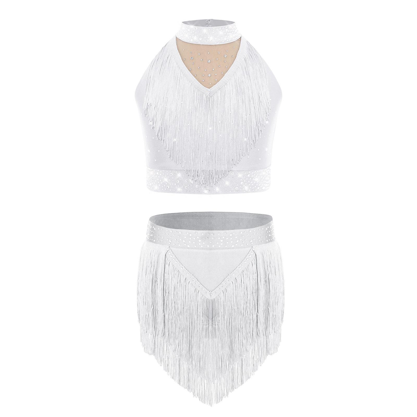 Girls Latin Dance Costume Mock Neck Sleeveless Fringe Vest Sparkly Rhinestones Tassel Skirt Performance Outfit 5-6 Years
Girls Latin Dance Costume Mock Neck Sleeveless Fringe Vest Sparkly Rhinestones Tassel Skirt Performance Outfit 5-6 Years