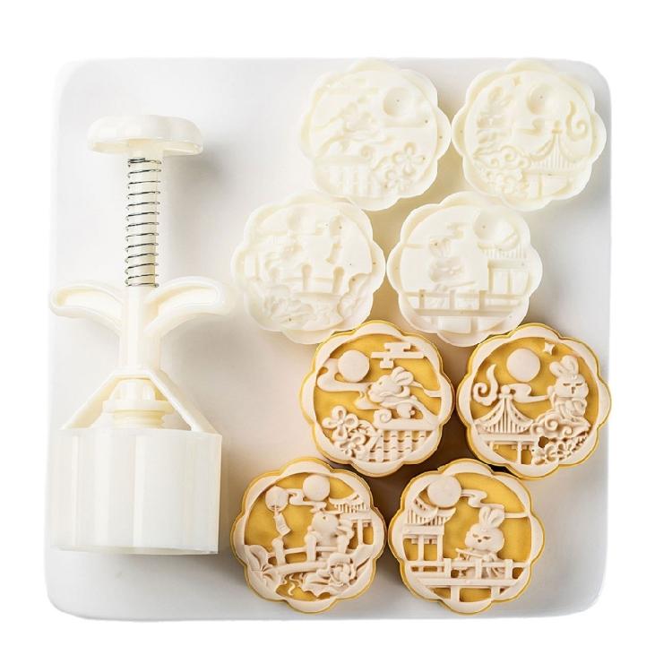 Moon Cake Making Tool 4 Stamps 3D Flying Rabbit Molds Plastic Hand Press Device Kitchen Baking Accessories
Moon Cake Making Tool 4 Stamps 3D Flying Rabbit Molds Plastic Hand Press Device Kitchen Baking Accessories