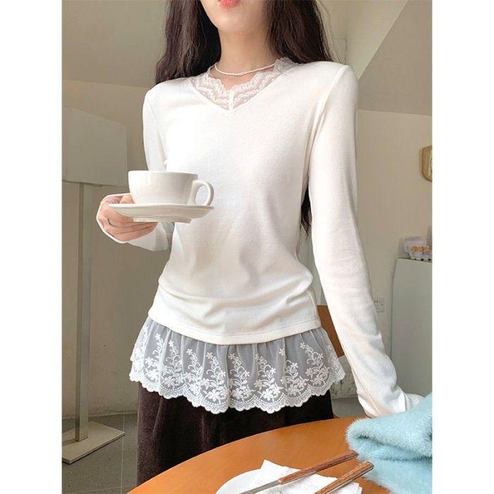 Women s V-neck Lace Trim Long Sleeve Top for Spring & Autumn XL білий
Women s V-neck Lace Trim Long Sleeve Top for Spring & Autumn XL білий
