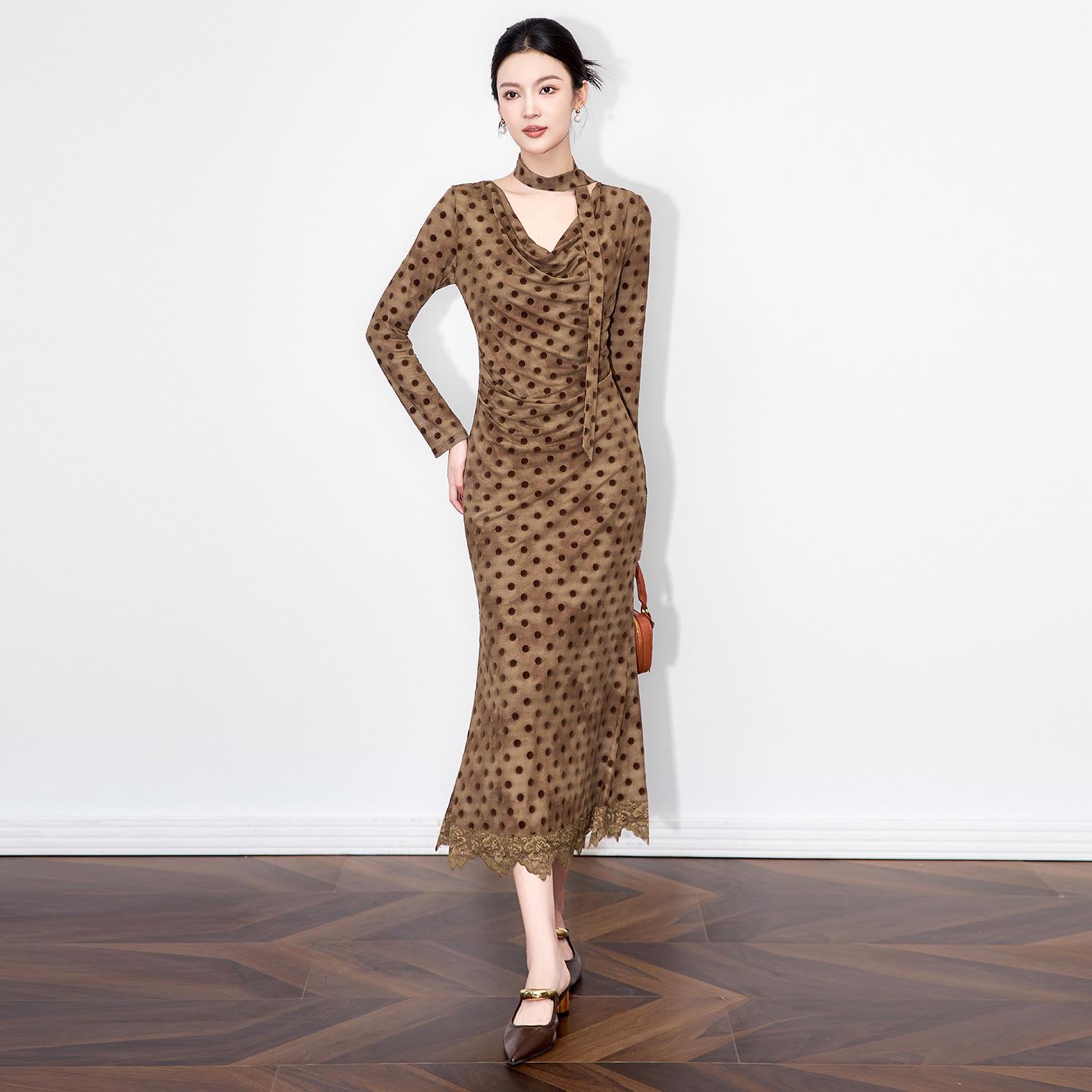 Изысканное платье из жатой сетки с жаккардовым узором в горошек в стиле богатой девочки Double Extra Large