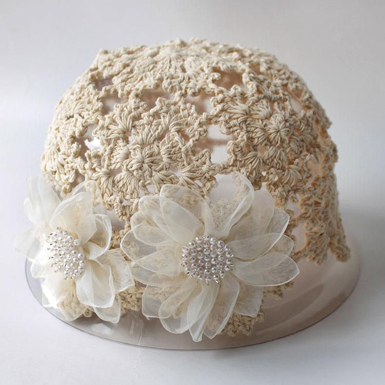 Милая цветочная шляпа Баотоу, летняя дорожная высококачественная жемчужная ретро-вязаная шапка, весенняя женская мода, универсальные шляпы цвета дыни 54-58cm