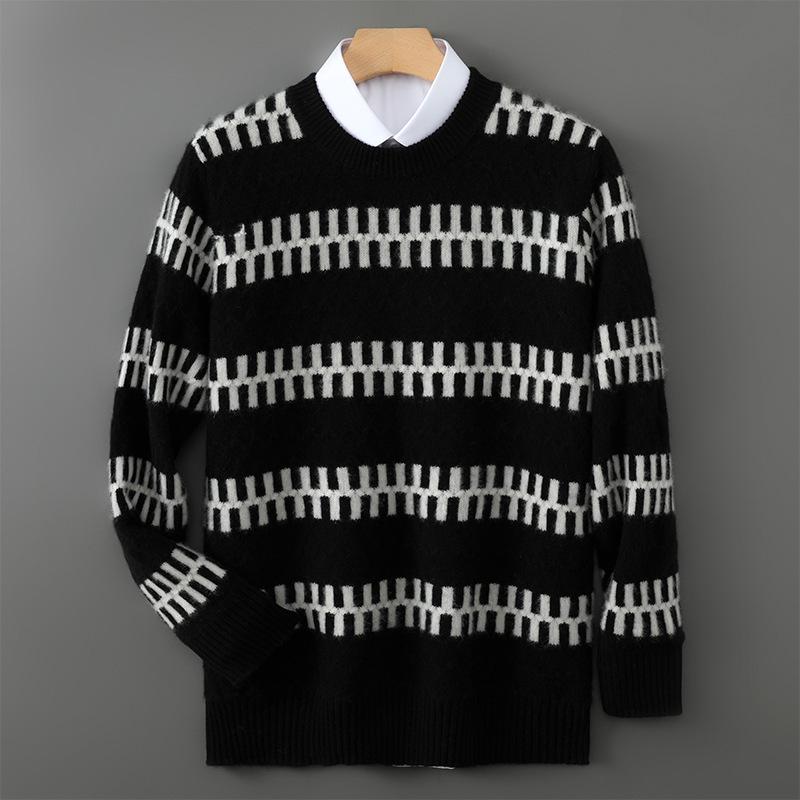 Men s Trendy Striped Jacquard Wool Sweater - 100% Pure Wool, Autumn/Winter Casual Knitwear Small
Men s Trendy Striped Jacquard Wool Sweater - 100% Pure Wool, Autumn/Winter Casual Knitwear Small