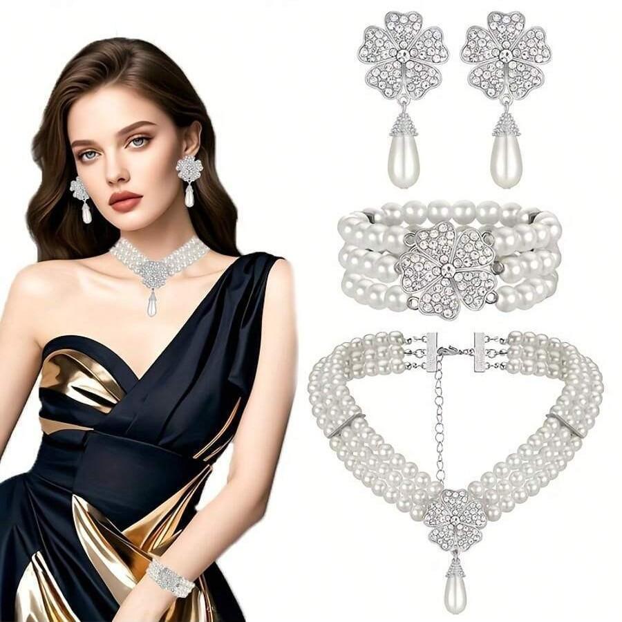 Rhinestone Flower Pearl Necklace and Earrings Set , Elegant Jewelry for Women Daily Work жемчужный
Rhinestone Flower Pearl Necklace and Earrings Set , Elegant Jewelry for Women Daily Work жемчужный