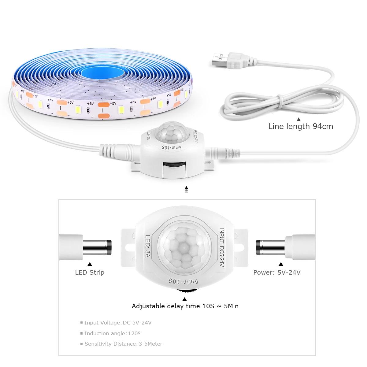 USB 5V LED Strip Light Waterproof SMD2835 With Sensitive PIR Motion Sensor Delay Time Adjustable For Kitchen Bedroom Corridor 1M
USB 5V LED Strip Light Waterproof SMD2835 With Sensitive PIR Motion Sensor Delay Time Adjustable For Kitchen Bedroom Corridor 1M