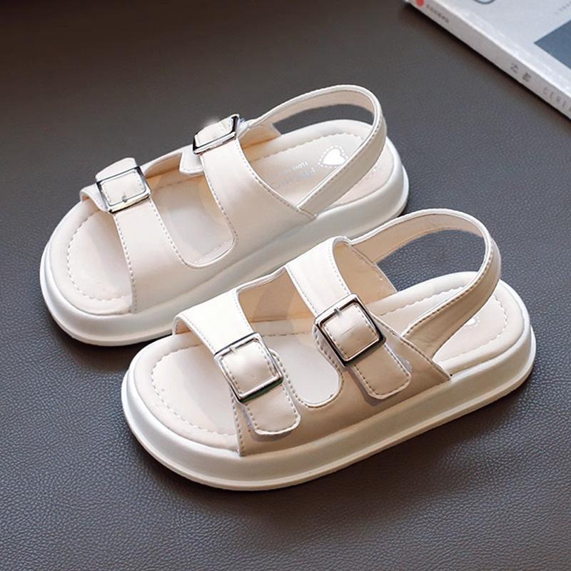 Детские однотонные полые сандалии, летняя новая пляжная обувь для девочек, нескользящая обувь на липучках для мальчиков 24 белый