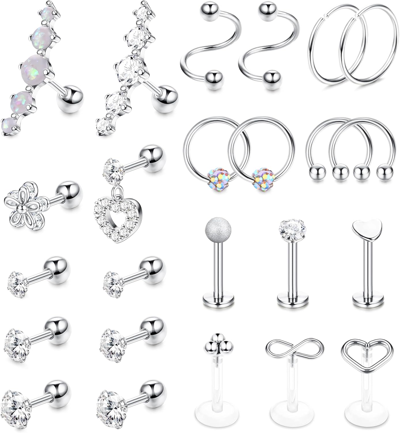 Bobisty 24Pcs 16G Tragus Piercing Jewellery Stainless Steel Cartilage Earrings Nose Septum Ring Labret Lip Conch Hoop Stud Sets Heart&Earrings&Ears
Bobisty 24Pcs 16G Tragus Piercing Jewellery Stainless Steel Cartilage Earrings Nose Septum Ring Labret Lip Conch Hoop Stud Sets Heart&Earrings&Ears