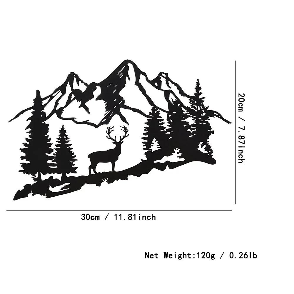 1 шт. Современный черный олень и дерево металлический настенный декор потрясающая табличка с изображением животных и гор элегантный железный художественный силуэт для стильного домашнего декора чёрный