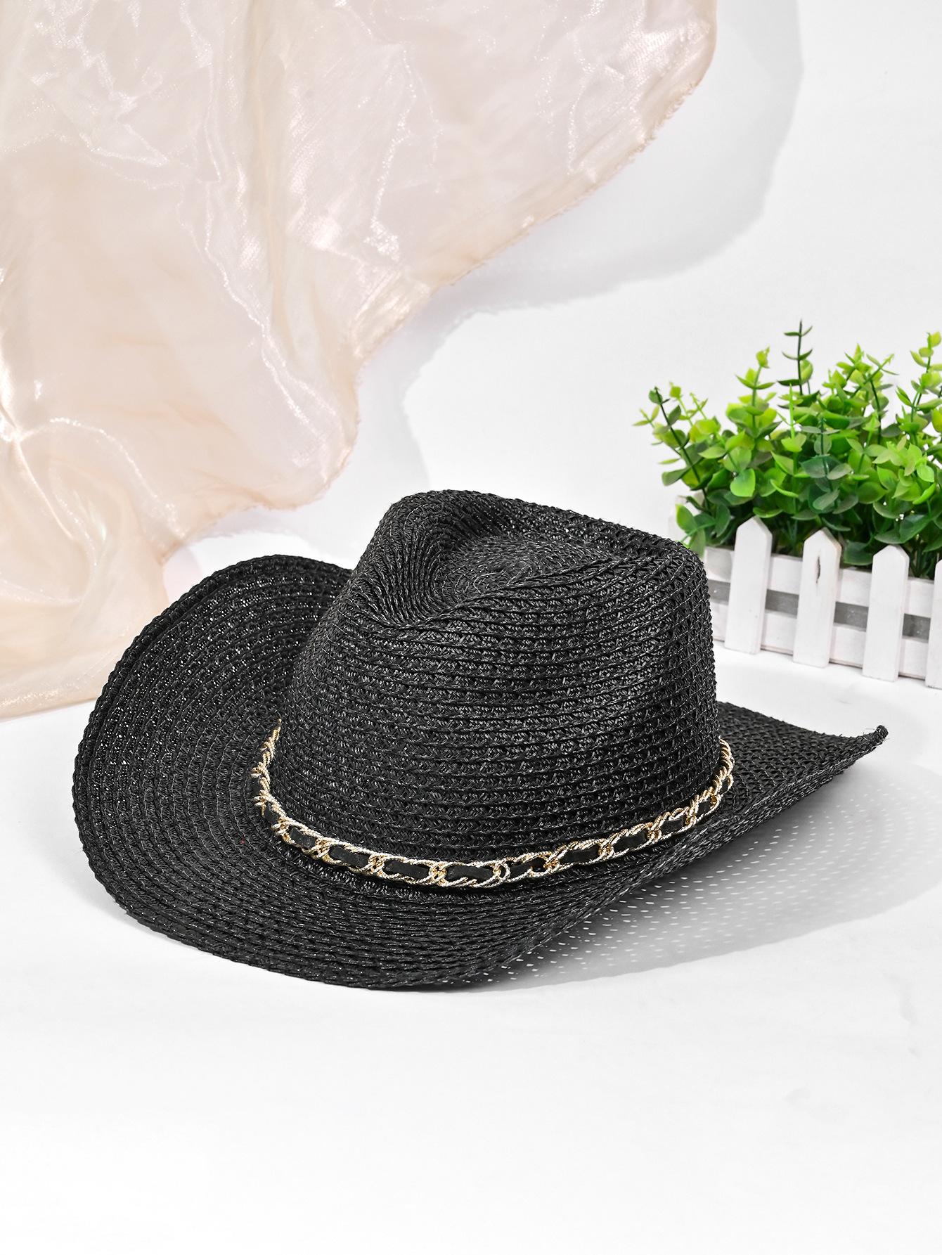 Шляпа с цепочкой Женская полая дышащая джазовая соломенная шляпа Винтажная шляпа западного ковбоя average size
Шляпа с цепочкой Женская полая дышащая джазовая соломенная шляпа Винтажная шляпа западного ковбоя average size
