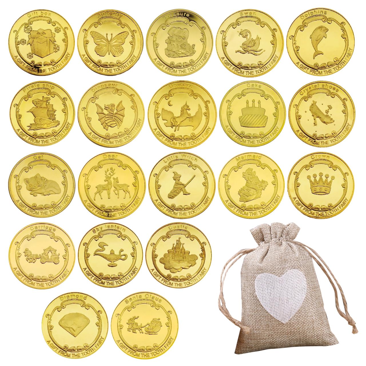 by a nursery RERACO Tooth Fairy Coins 20 Pieces Variety Tooth Fairy Milk Teeth Tooth Fairy Gold Coin Commemorative Tooth Fairy Coin Coin to Exchange
by a nursery RERACO Tooth Fairy Coins 20 Pieces Variety Tooth Fairy Milk Teeth Tooth Fairy Gold Coin Commemorative Tooth Fairy Coin Coin to Exchange