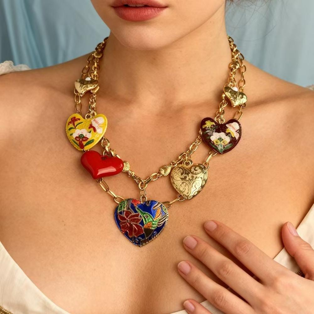 KMVEXO Vintage Multicolored Heart Pendant Necklace for Women Elegant Chain Dainty Metal Choker Collarbone Jewelry Accessories
KMVEXO Vintage Multicolored Heart Pendant Necklace for Women Elegant Chain Dainty Metal Choker Collarbone Jewelry Accessories