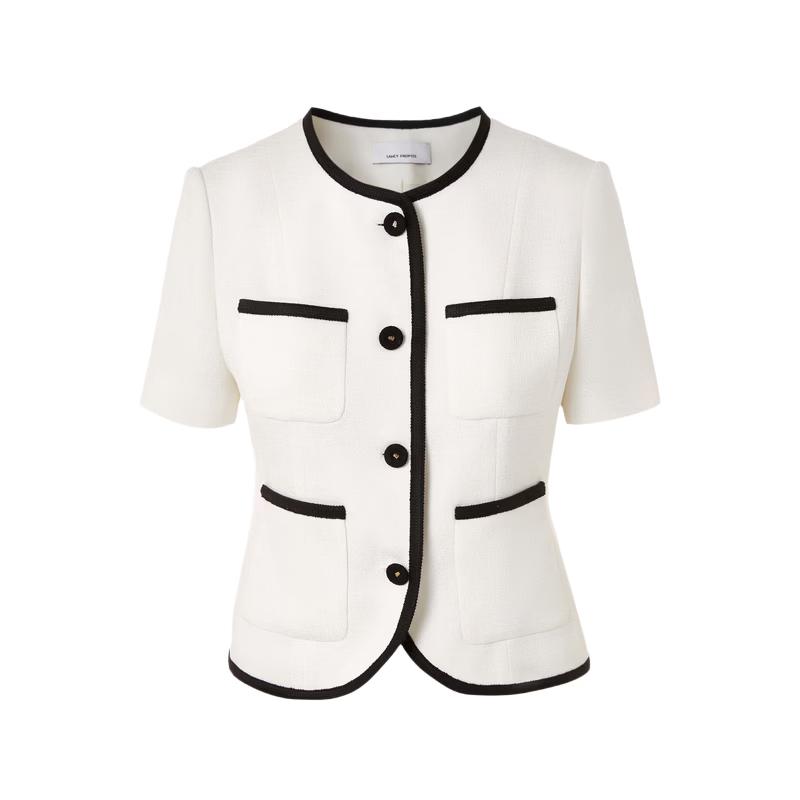 LANGZI Contrast Trim Round Neck Short Sleeve Jacket L
LANGZI Contrast Trim Round Neck Short Sleeve Jacket L