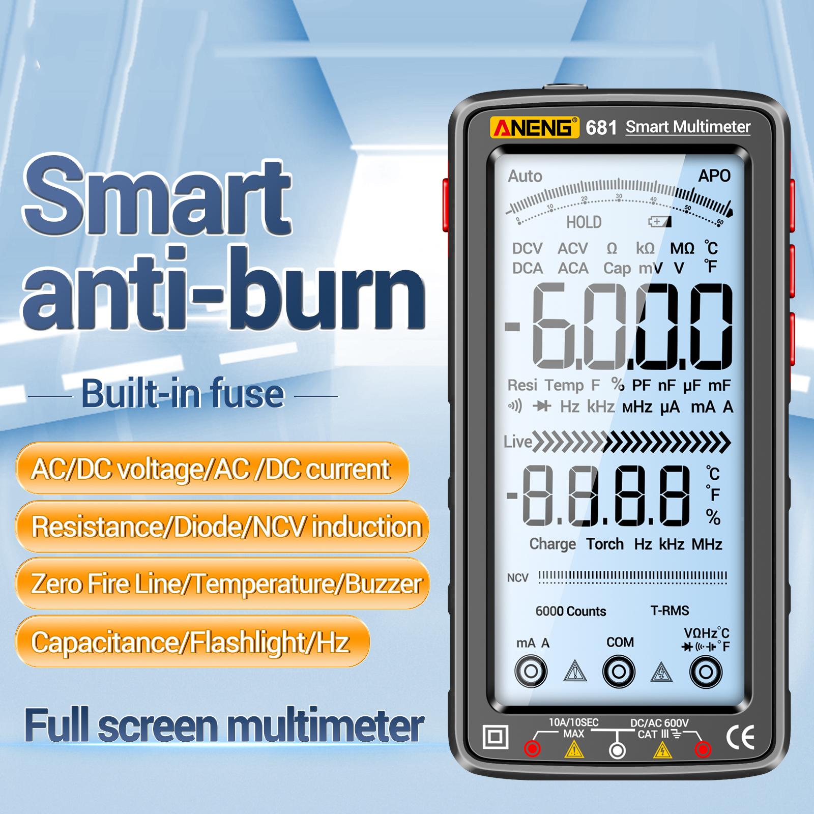 6000 Counts Digital Multimeter Smart Anti Burn Rechargeable Meter NCV Tester 5 Inch Large LCD with Backlit for Voltage Current Resistance Ca
6000 Counts Digital Multimeter Smart Anti Burn Rechargeable Meter NCV Tester 5 Inch Large LCD with Backlit for Voltage Current Resistance Ca