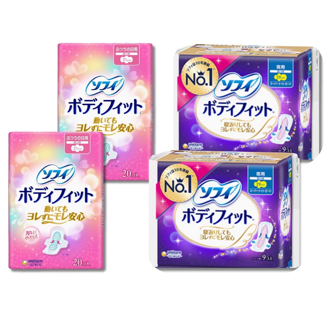 Sophie Body Fit for normal day use with wings 21cm 40 pieces pieces x 2 Super Night Guard for night use with wings 29cm pieces x (20 pieces) + (9 2)
Sophie Body Fit for normal day use with wings 21cm 40 pieces pieces x 2 Super Night Guard for night use with wings 29cm pieces x (20 pieces) + (9 2)