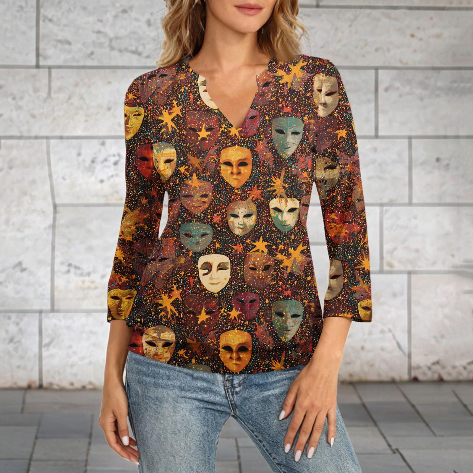 Women s 3/4 Sleeve Top With Cuffed Hem, V-Neck, Summer Casual -Shirt, Carnival Printed Top S
Women s 3/4 Sleeve Top With Cuffed Hem, V-Neck, Summer Casual -Shirt, Carnival Printed Top S